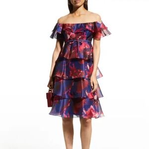 Rickie Freeman for Teri Jon Off-Shoulder Ruffle Tiered Dress - Size 18